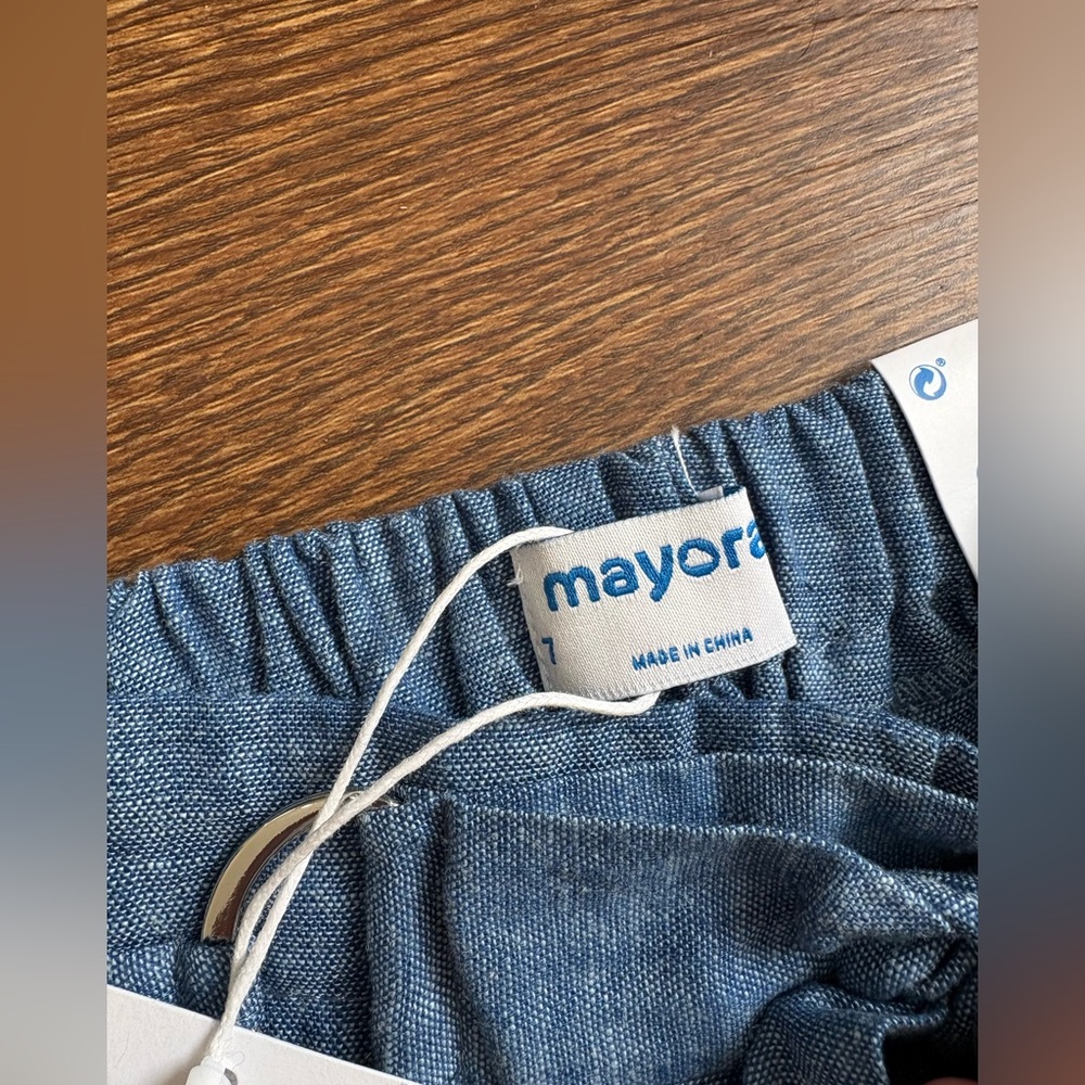 NWT Mayoral Tie Front Blue Linen Girls Pants Size 7 - Picture 3 of 4